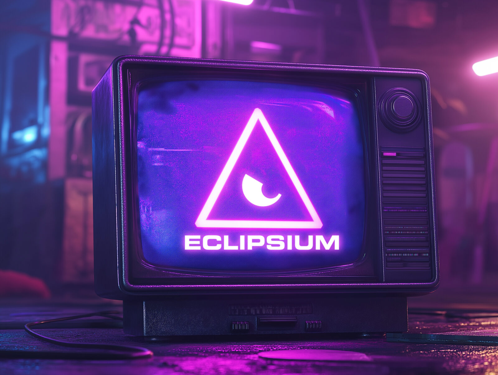 Télévision rétro avec écran Eclipsium violet