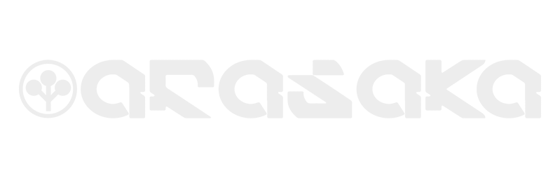 Logo Arasaka, style futuriste blanc et noir.