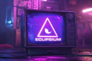 Vieille télévision rétro avec logo Eclipsium allumé.