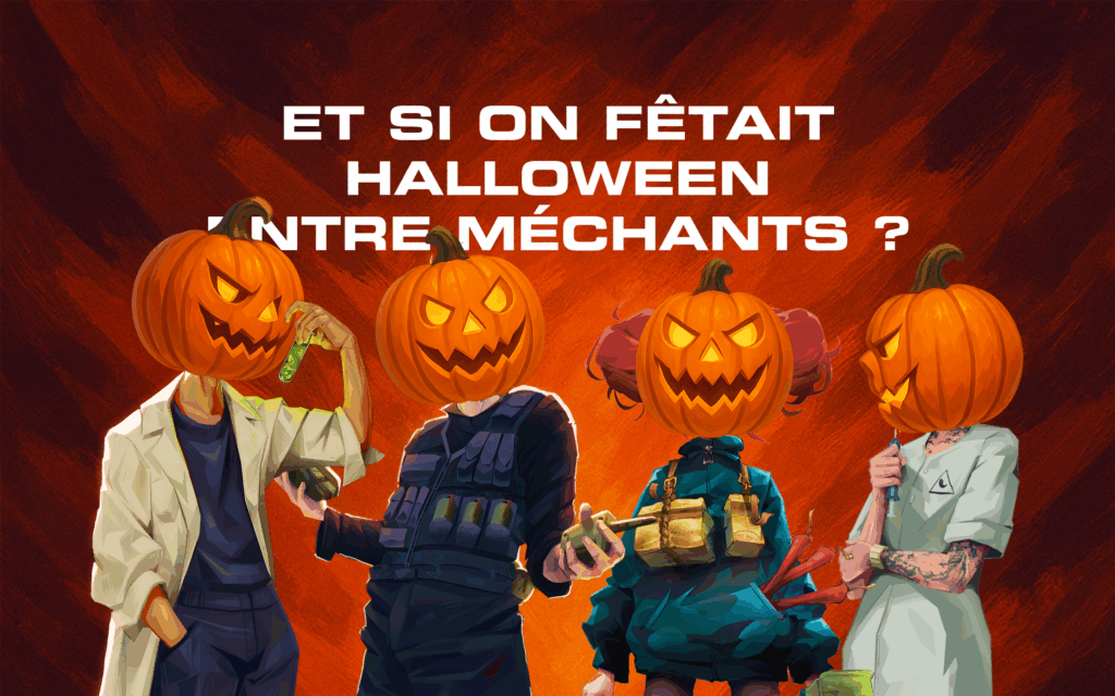 Personnages méchants avec têtes de citrouille pour Halloween.