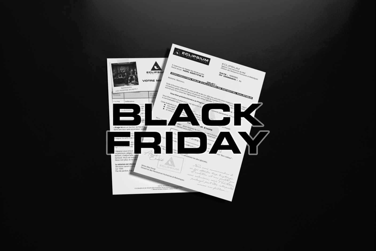 Documents avec texte Black Friday en surimpression.